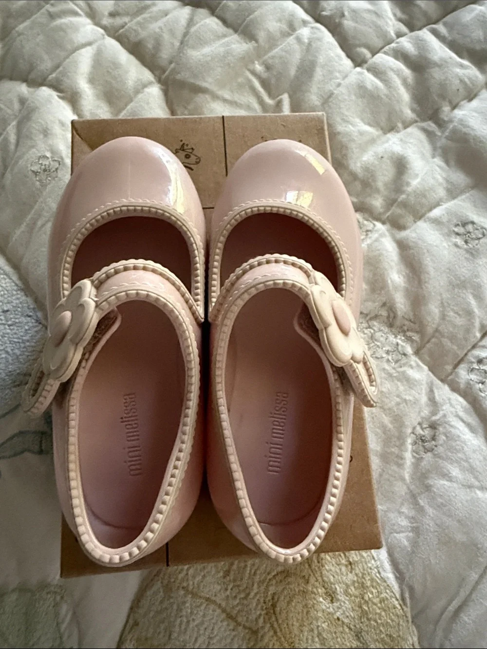 Mini Melissa Girls' Blush Pink Flower Mary Jane Shoes